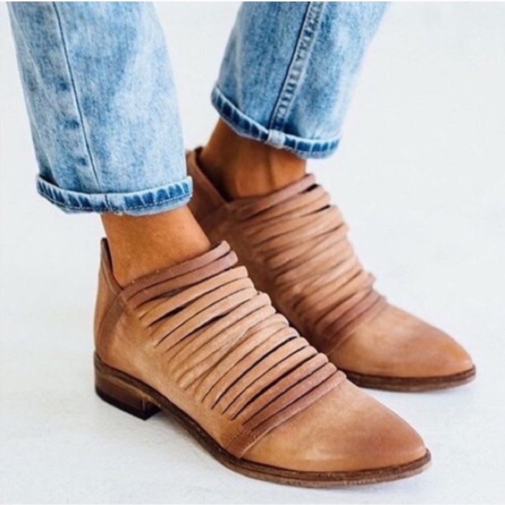 FREE PEOPLE Lost Valley Stripy Ankle Boot in Tan size 38/7.5
